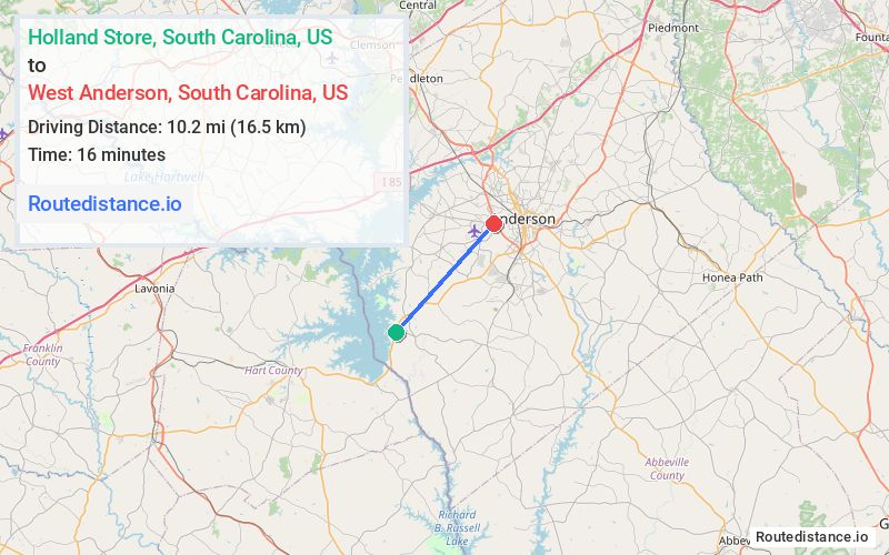 Distance from Holland Store to West Anderson
