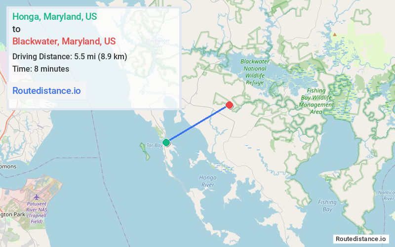 Route map from Honga to Blackwater