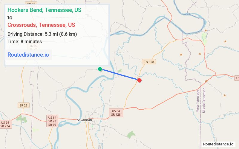 Route map from Hookers Bend to Crossroads