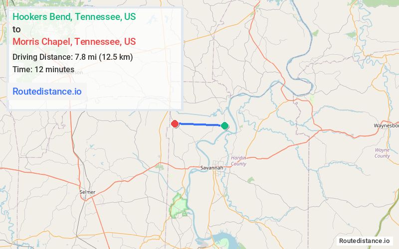 Route map from Hookers Bend to Morris Chapel