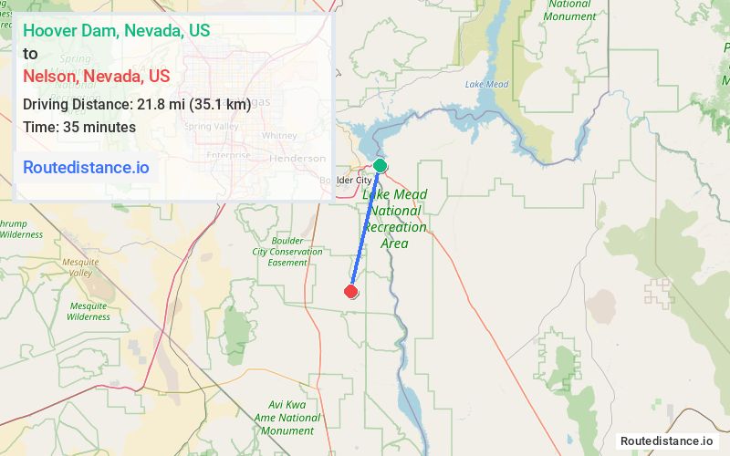 Route map from Hoover Dam to Nelson