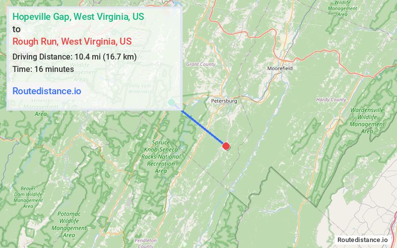 Route map from Hopeville Gap to Rough Run