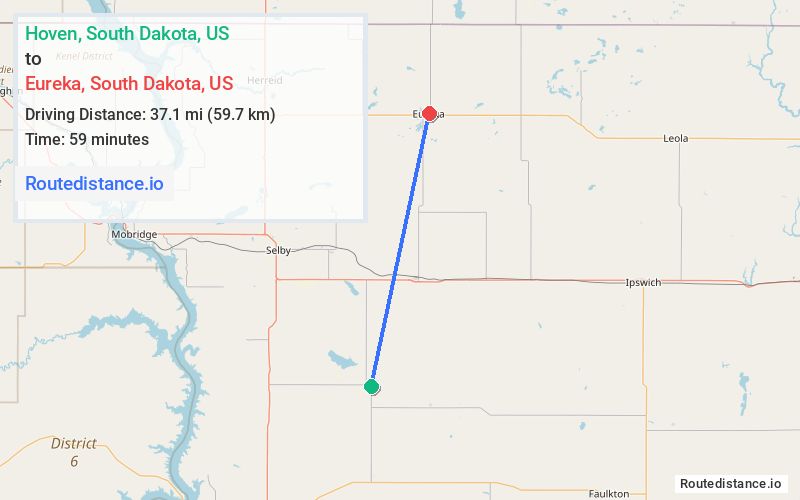 Route map from Hoven to Eureka