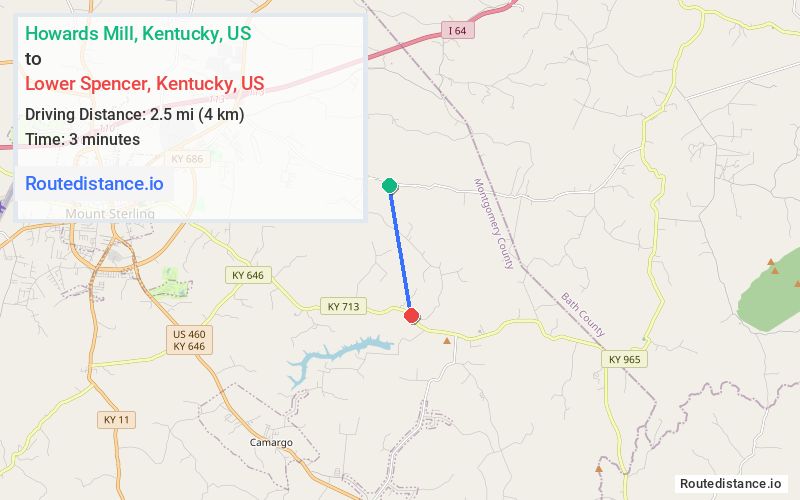 Route map from Howards Mill to Lower Spencer