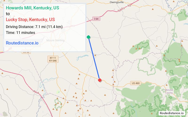Route map from Howards Mill to Lucky Stop