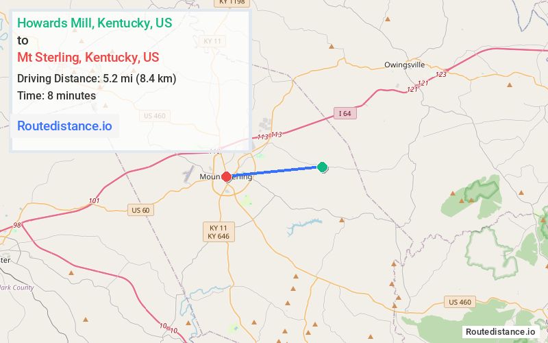 Route map from Howards Mill to Mt Sterling