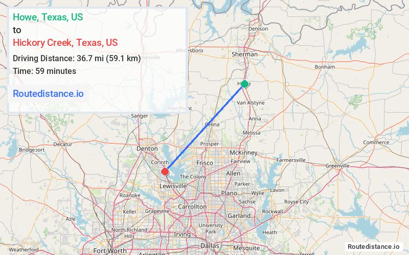Distance from Howe to Hickory Creek