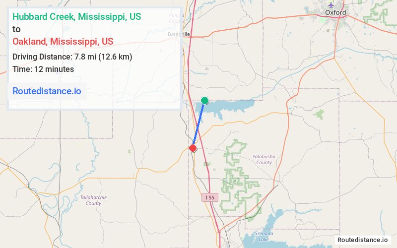 Distance from Hubbard Creek to Oakland