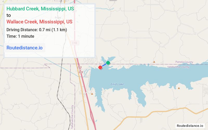Route map from Hubbard Creek to Wallace Creek