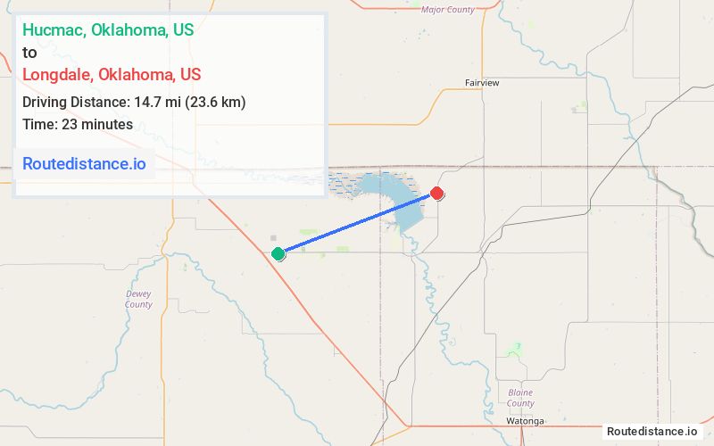 Route map from Hucmac to Longdale