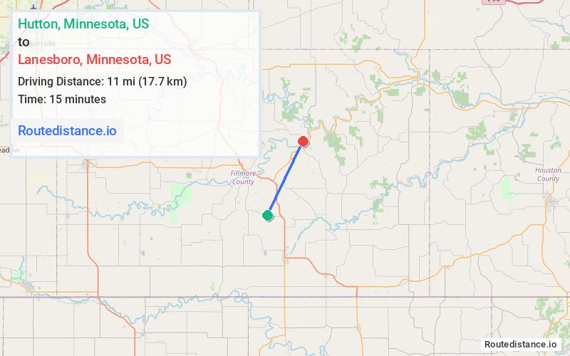 Distance from Hutton to Lanesboro