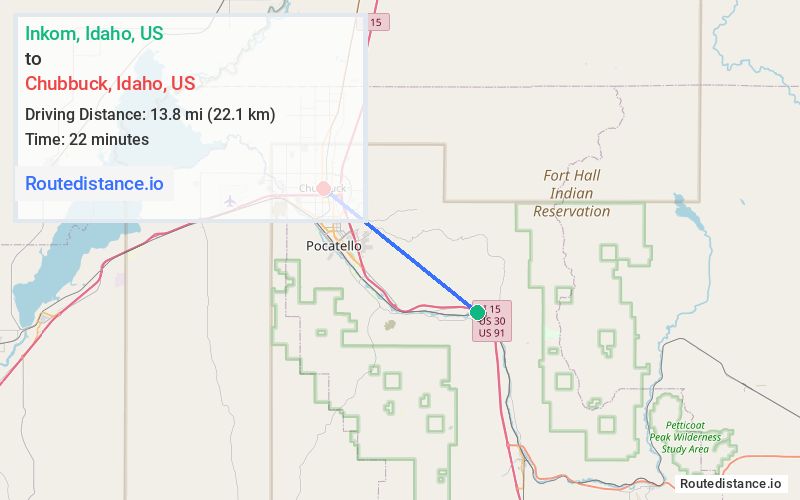 Route map from Inkom to Chubbuck