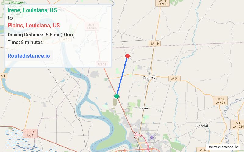 Route map from Irene to Plains