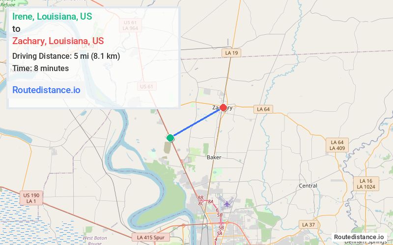 Route map from Irene to Zachary