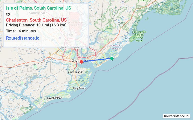 Distance from Isle of Palms to Charleston