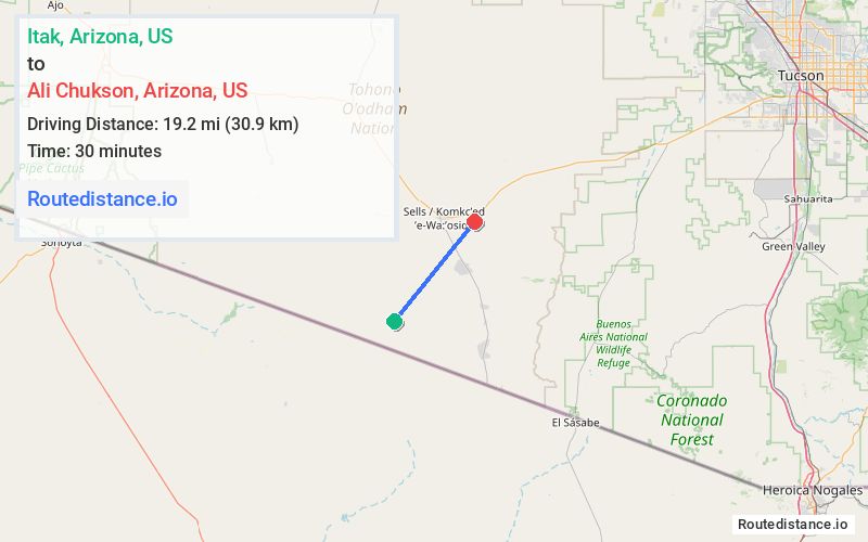 Route map from Itak to Ali Chukson