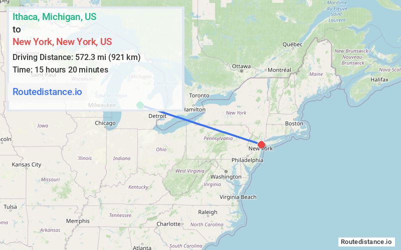 Route map from Ithaca to New York