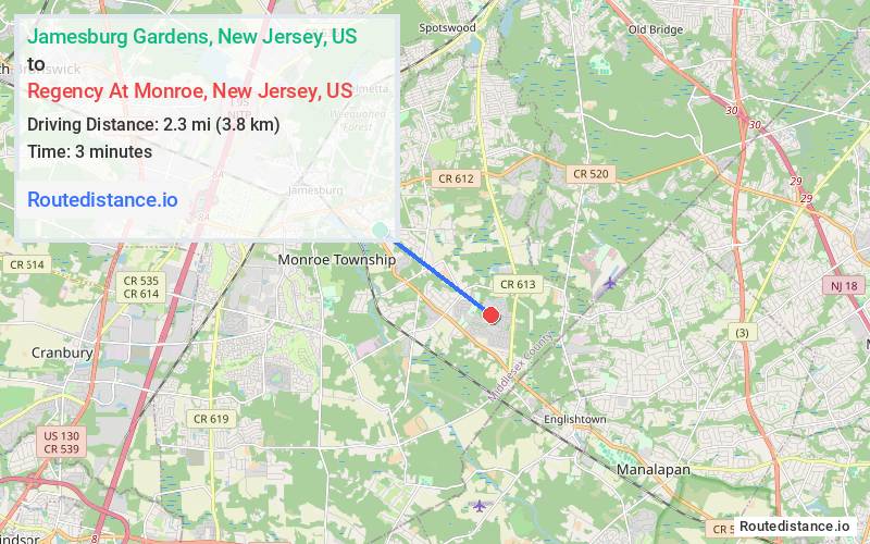 Route map from Jamesburg Gardens to Regency At Monroe