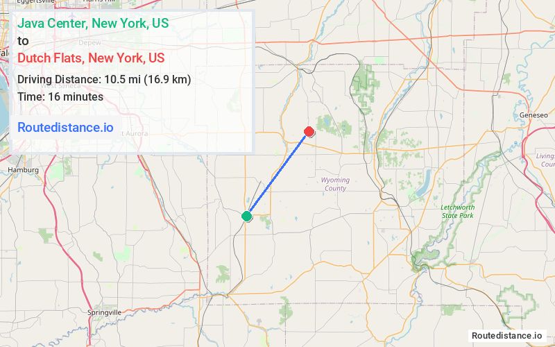 Route map from Java Center to Dutch Flats
