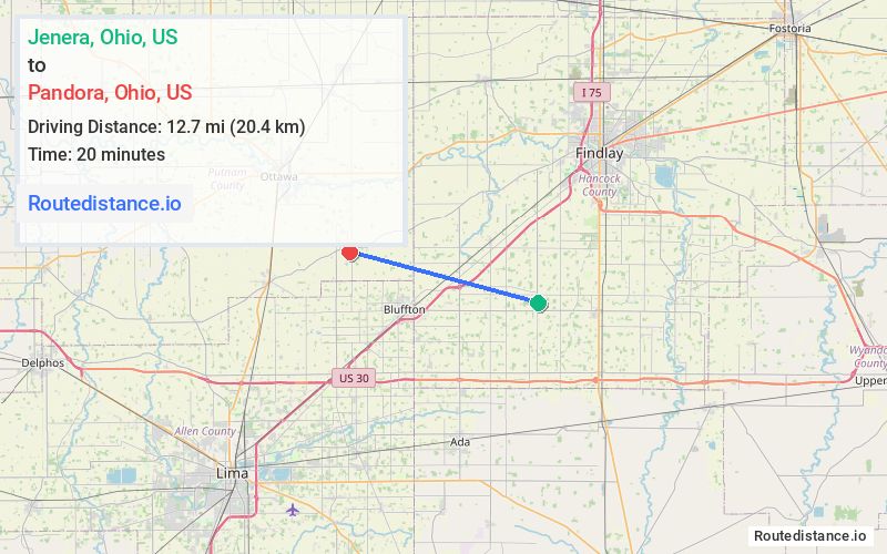 Distance from Jenera to Pandora