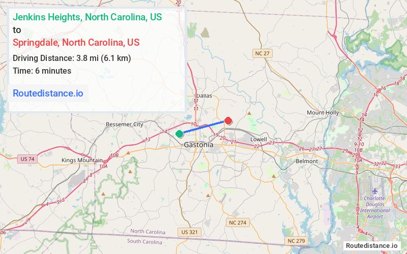 Route map from Jenkins Heights to Springdale