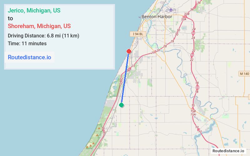 Route map from Jerico to Shoreham