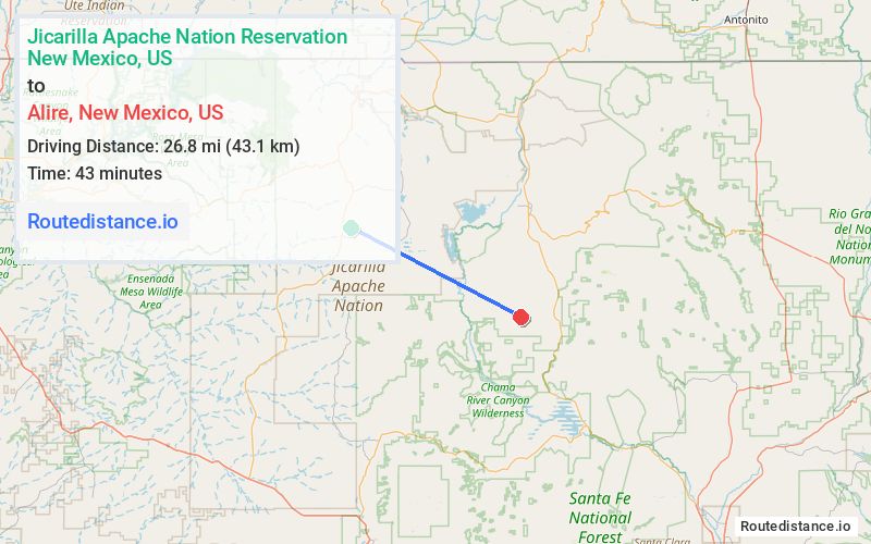 Distance from Jicarilla Apache Nation Reservation to Alire