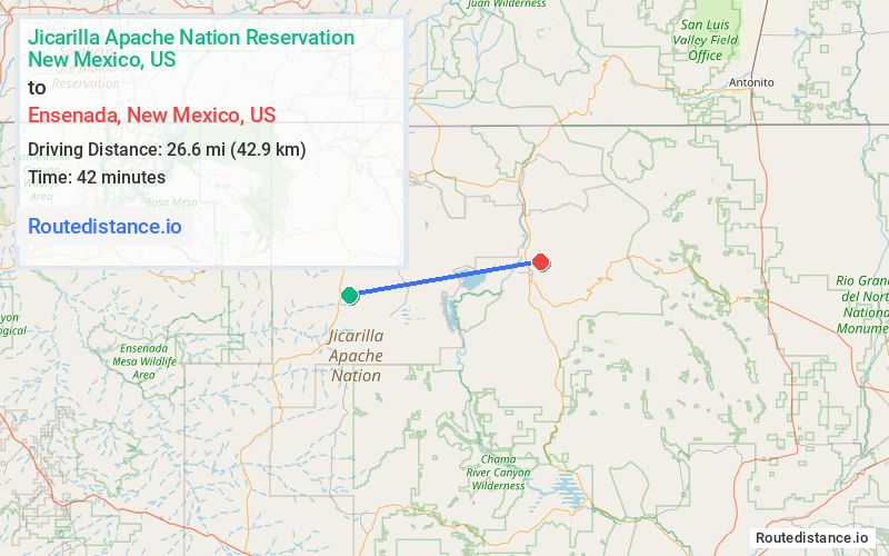 Distance from Jicarilla Apache Nation Reservation to Ensenada