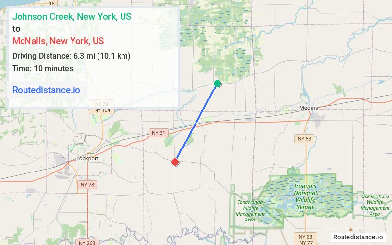 Distance from Johnson Creek to McNalls