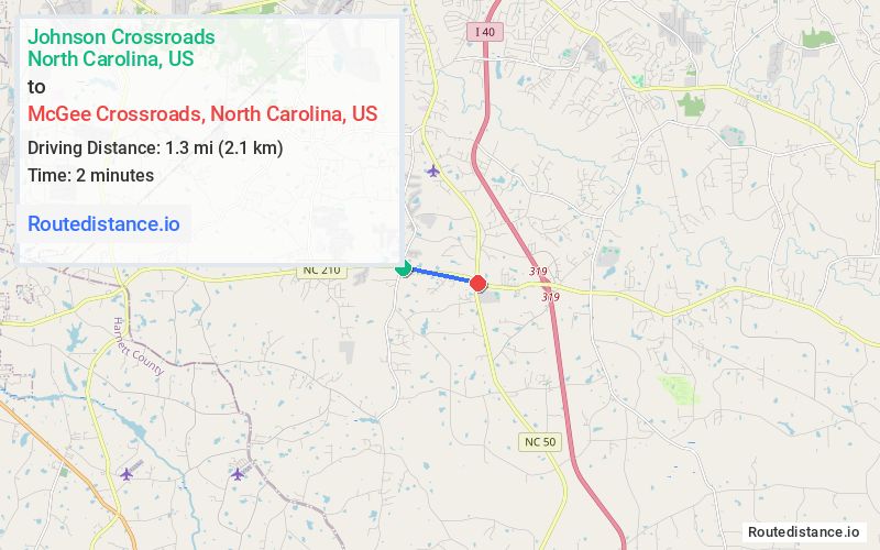 Route map from Johnson Crossroads to McGee Crossroads
