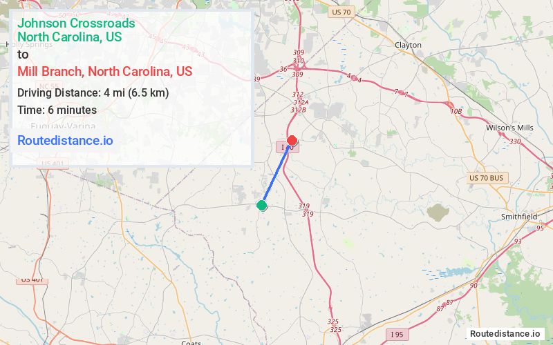 Route map from Johnson Crossroads to Mill Branch