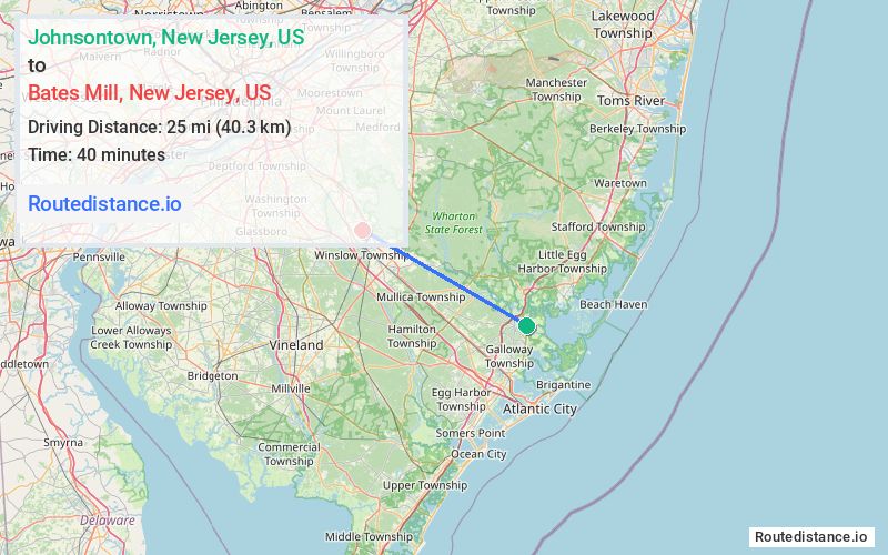 Distance from Johnsontown to Bates Mill