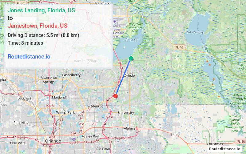 Distance from Jones Landing to Jamestown