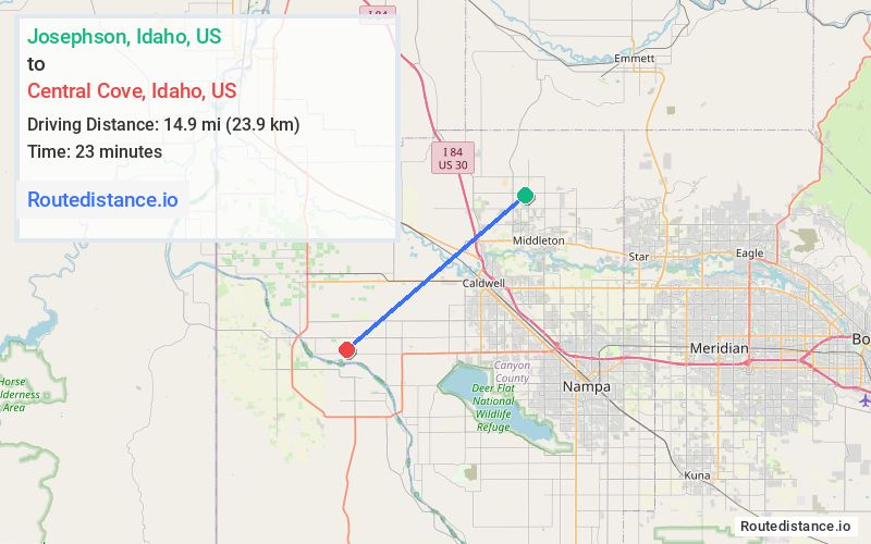 Route map from Josephson to Central Cove