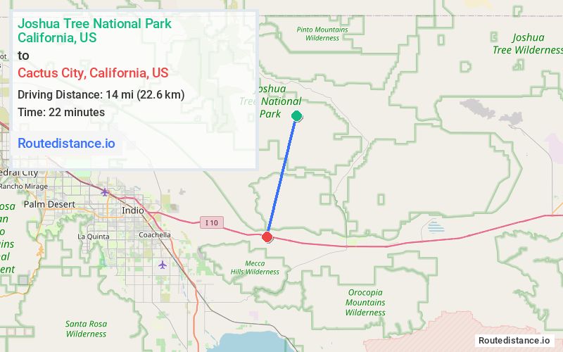 Route map from Joshua Tree National Park to Cactus City