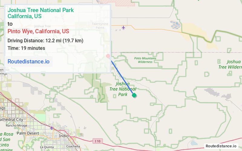 Route map from Joshua Tree National Park to Pinto Wye