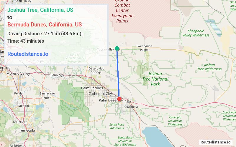 Distance from Joshua Tree to Bermuda Dunes