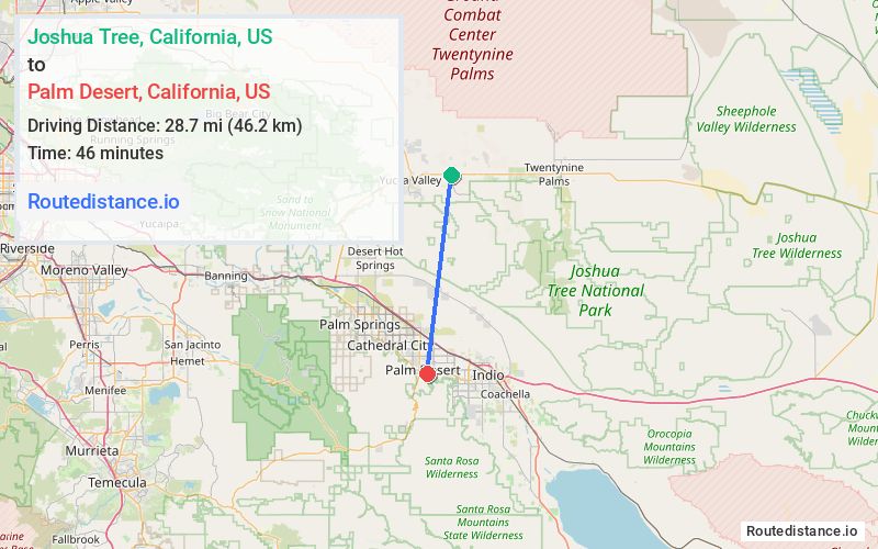 Distance from Joshua Tree to Palm Desert