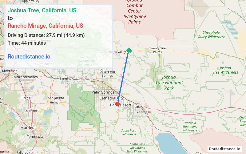 Distance from Joshua Tree to Rancho Mirage