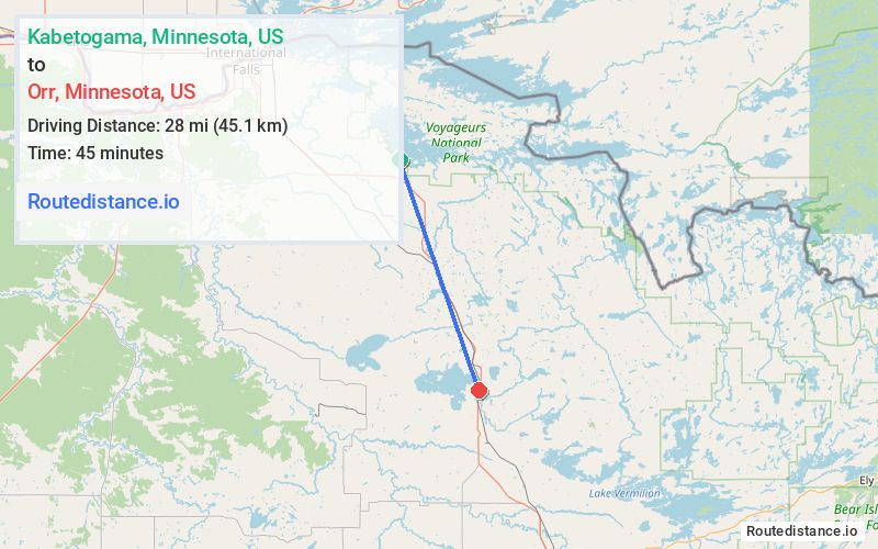 Route map from Kabetogama to Orr