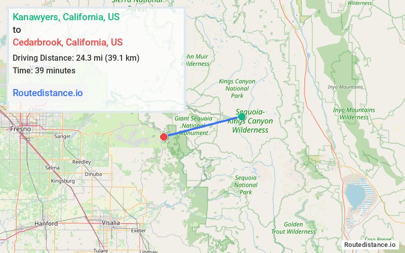 Route map from Kanawyers to Cedarbrook