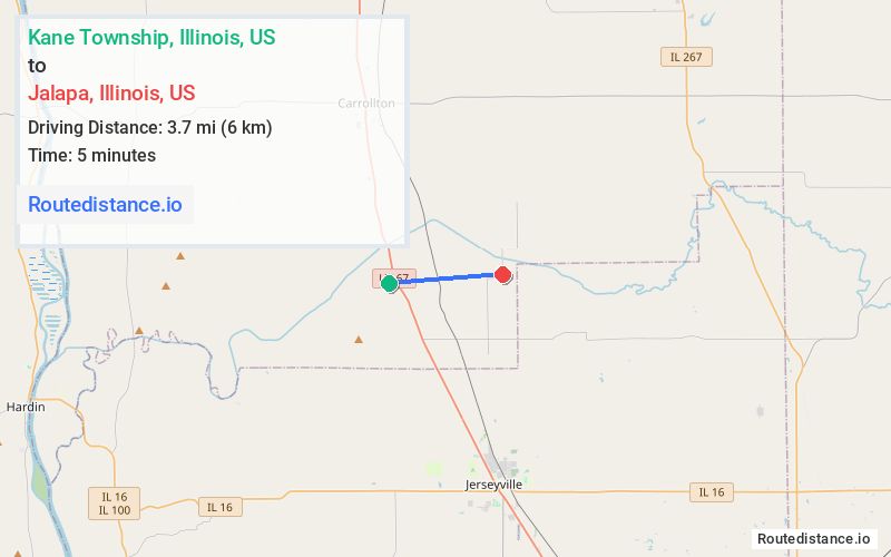 Route map from Kane Township to Jalapa