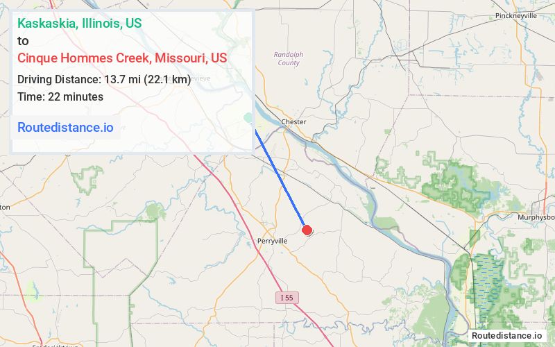 Route map from Kaskaskia to Cinque Hommes Creek