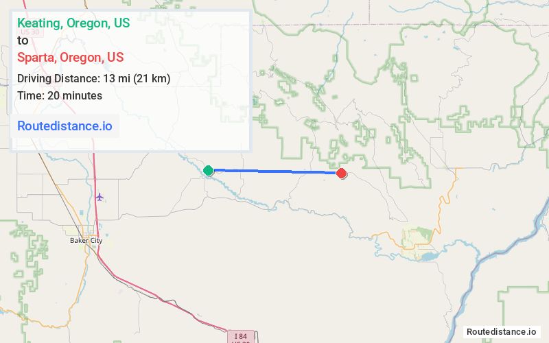Route map from Keating to Sparta