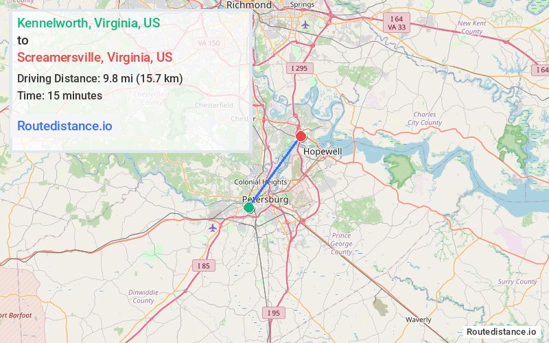 Route map from Kennelworth to Screamersville