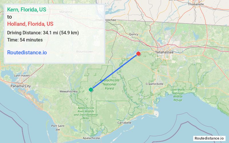 Route map from Kern to Holland