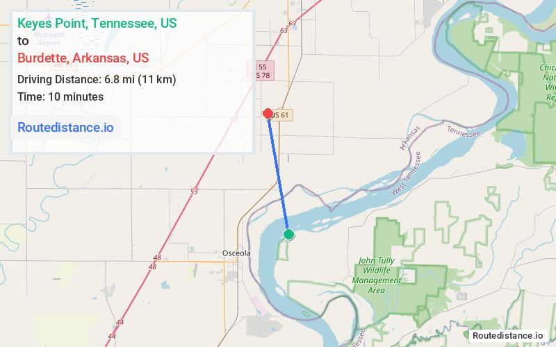 Distance from Keyes Point to Burdette