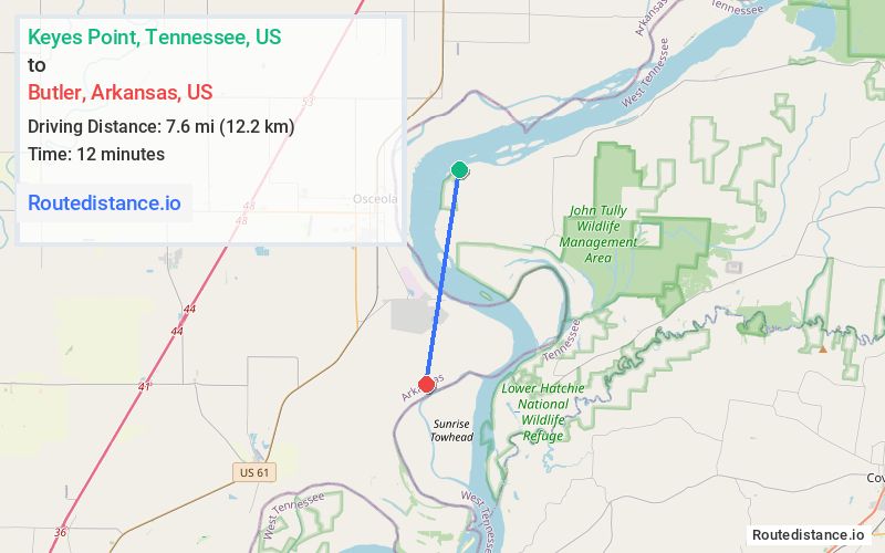 Route map from Keyes Point to Butler