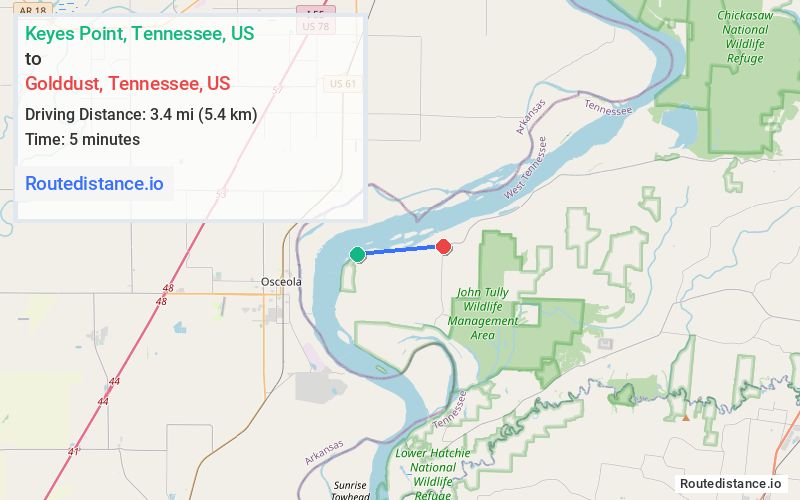 Route map from Keyes Point to Golddust