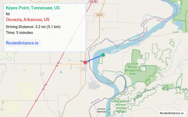 Route map from Keyes Point to Osceola